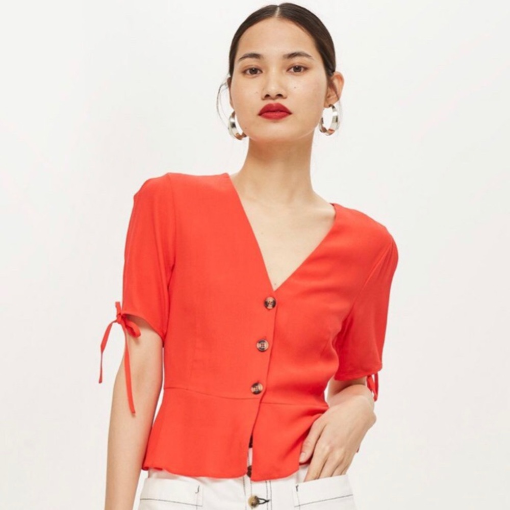 Topshop Button Down Tea Blouse - Red size 6